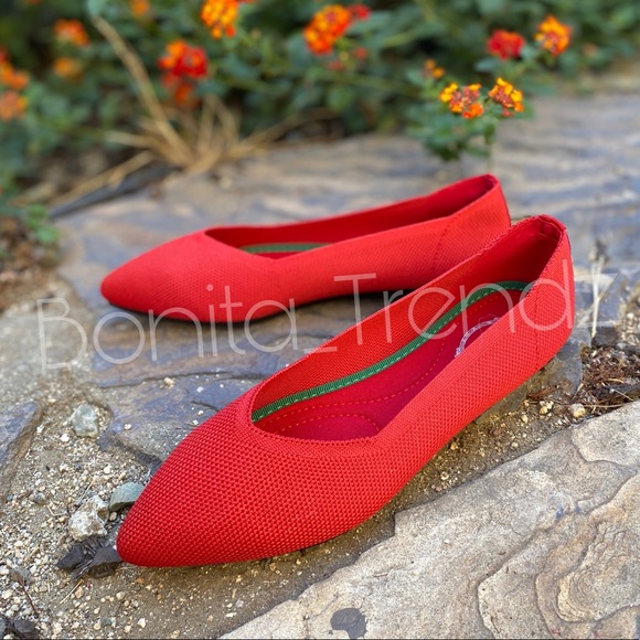 Trendy Red Point Knitted Flats - Picture 5 of 8